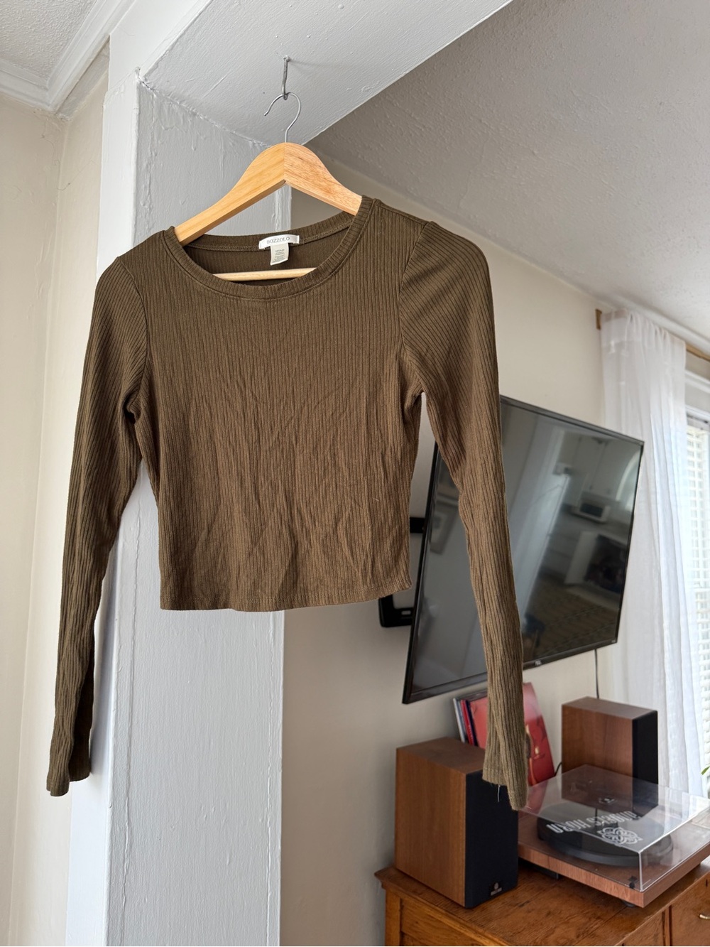 Bozzolo Brown Ribbed Long Sleeve Crop Top Size Medium
